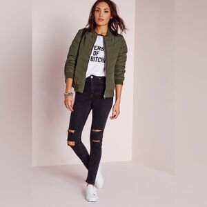 Vintage Missguided Olive Green Quilted Puffer Bomber Jacket USA Size 2 UK Size 6